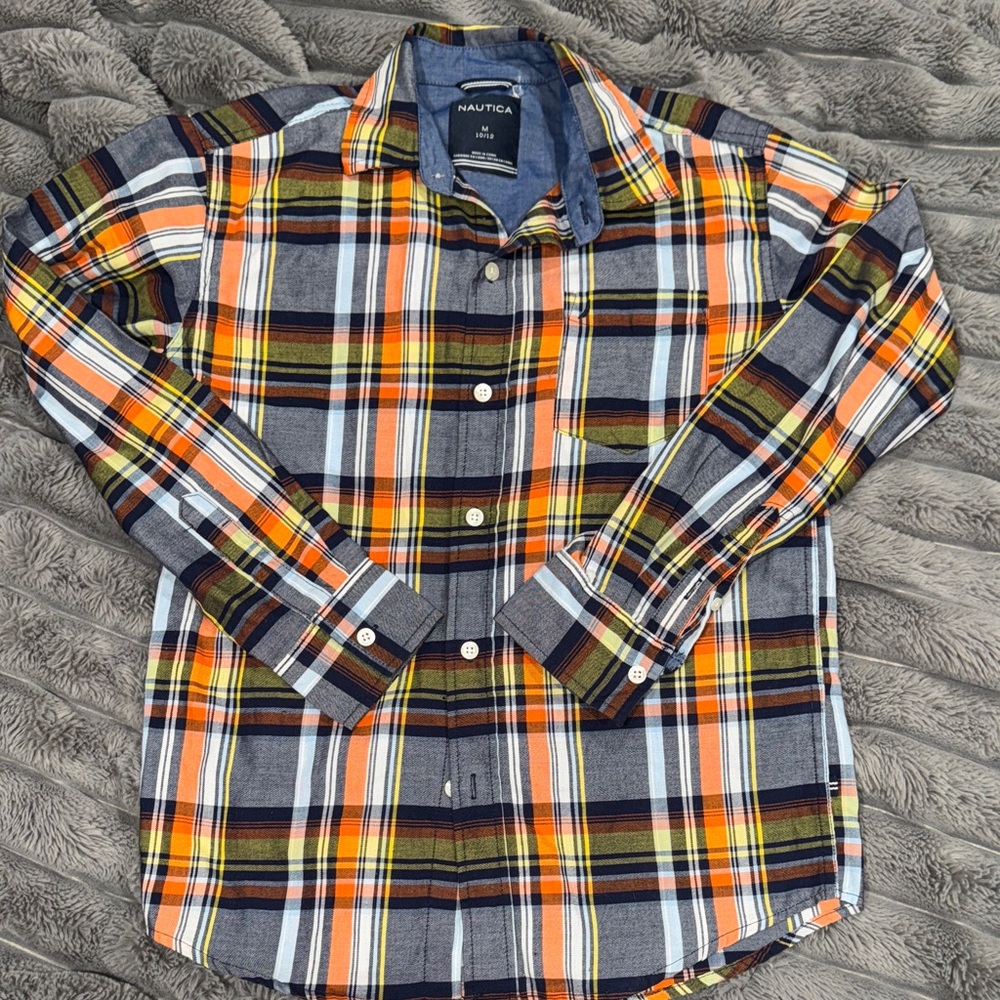 Nautica Men's Casual Plaid Shirt - Orange, Blue, White